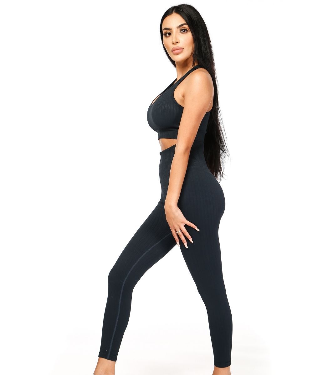 We Are Fit 7/8 Black Ribbed Seamless Tights