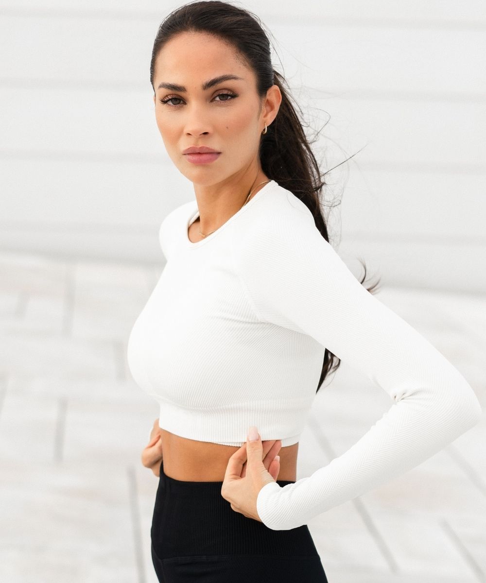 We Are Fit Off-White Lux Rib Seamless Crop Longsleeve