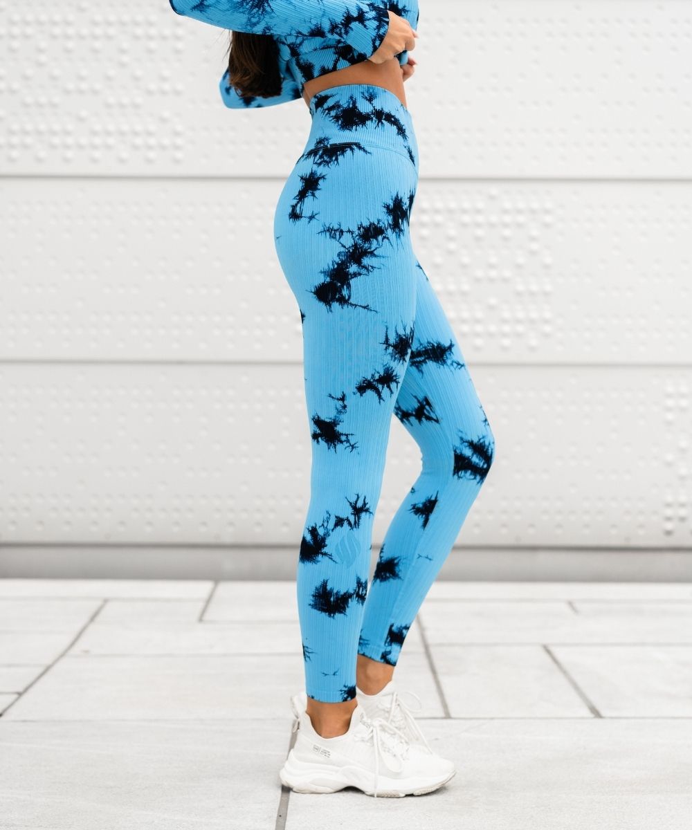 We Are Fit Blue Tie Dye Ribbed Seamless Tights