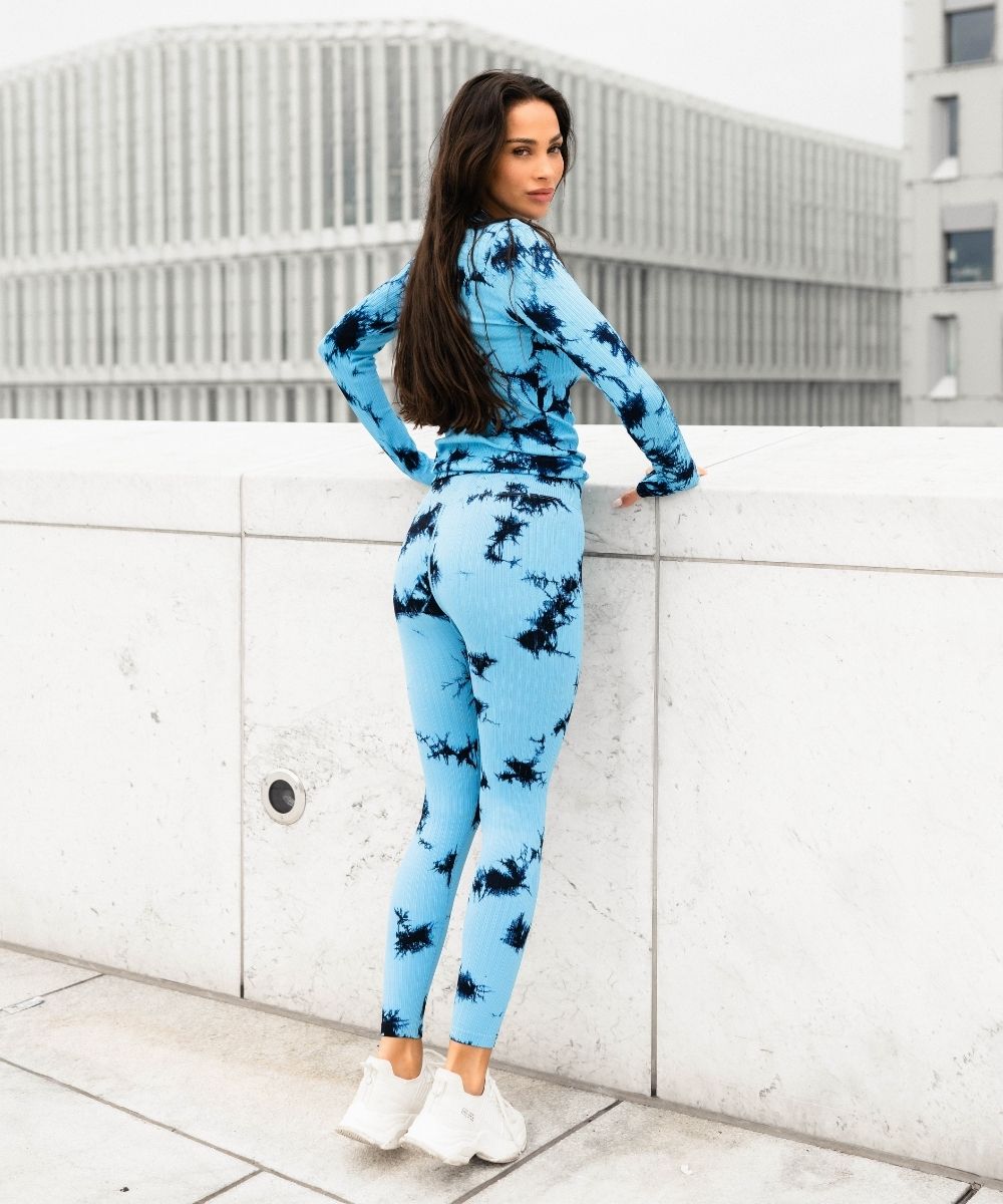 We Are Fit Blue Tie Dye Ribbed Seamless Tights