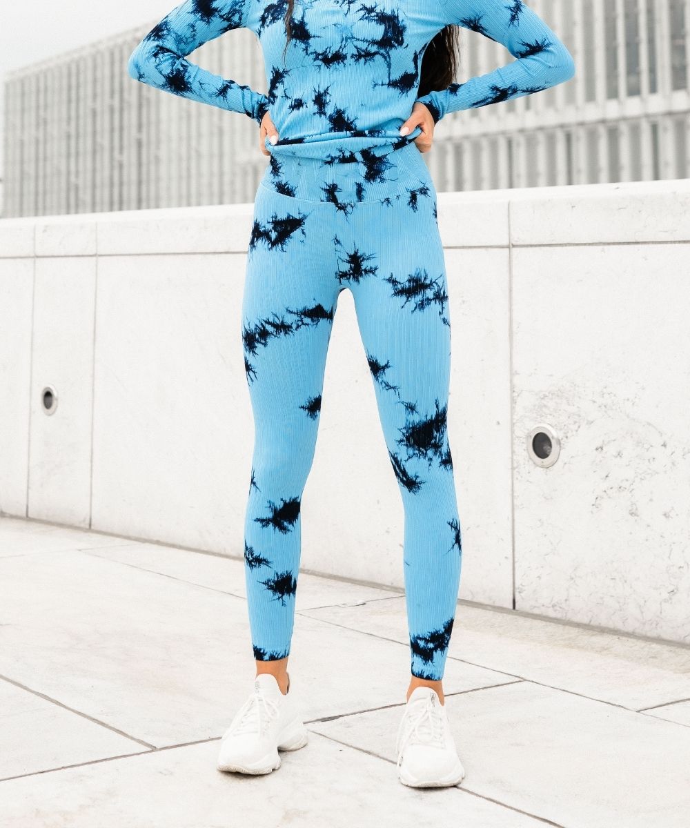 We Are Fit Blue Tie Dye Ribbed Seamless Tights