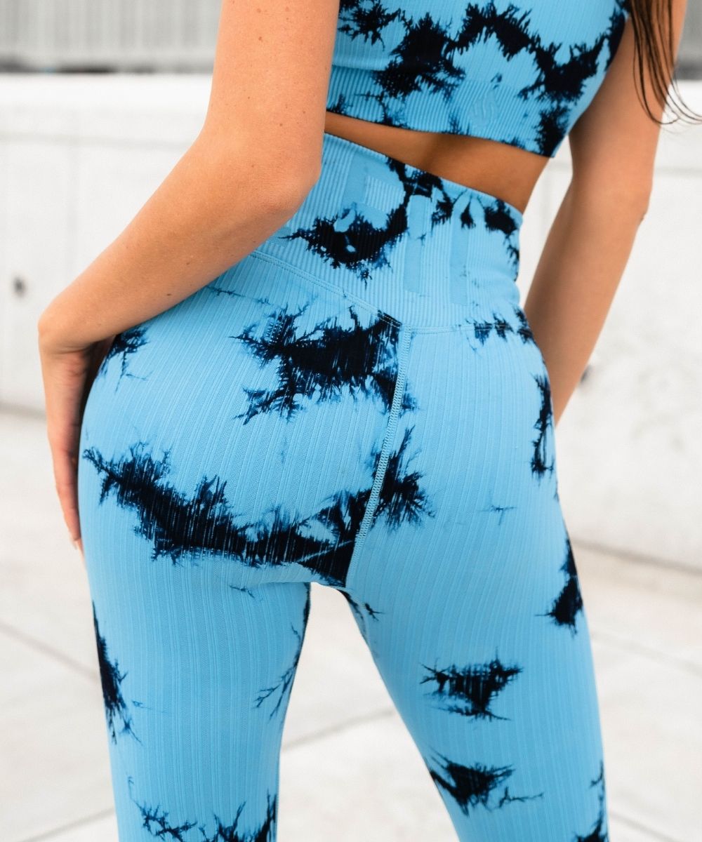 We Are Fit Blue Tie Dye Ribbed Seamless Tights