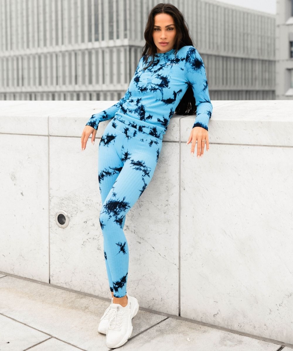 We Are Fit Blue Tie Dye Ribbed Seamless Tights