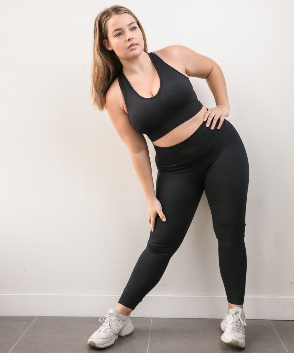 We Are Fit Black Lux Rib Seamless Tights