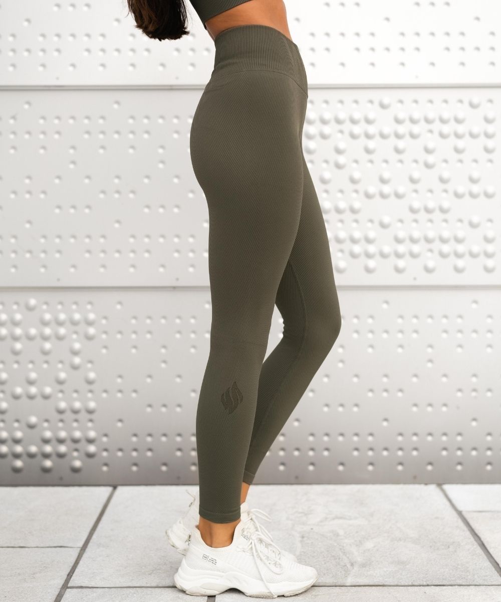 We Are Fit Khaki Lux Rib Seamless Tights