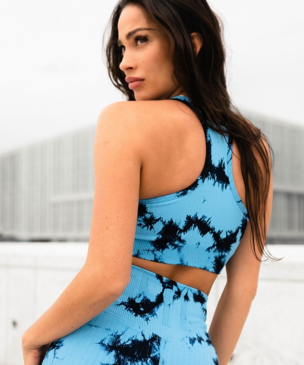 We Are Fit Blue Tie Dye Ribbed Seamless Bra