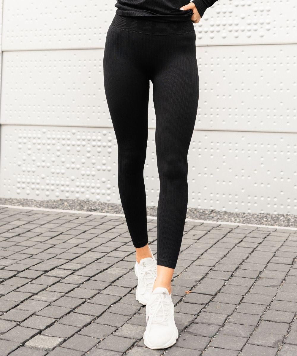 We Are Fit Black Ribbed Seamless Tights