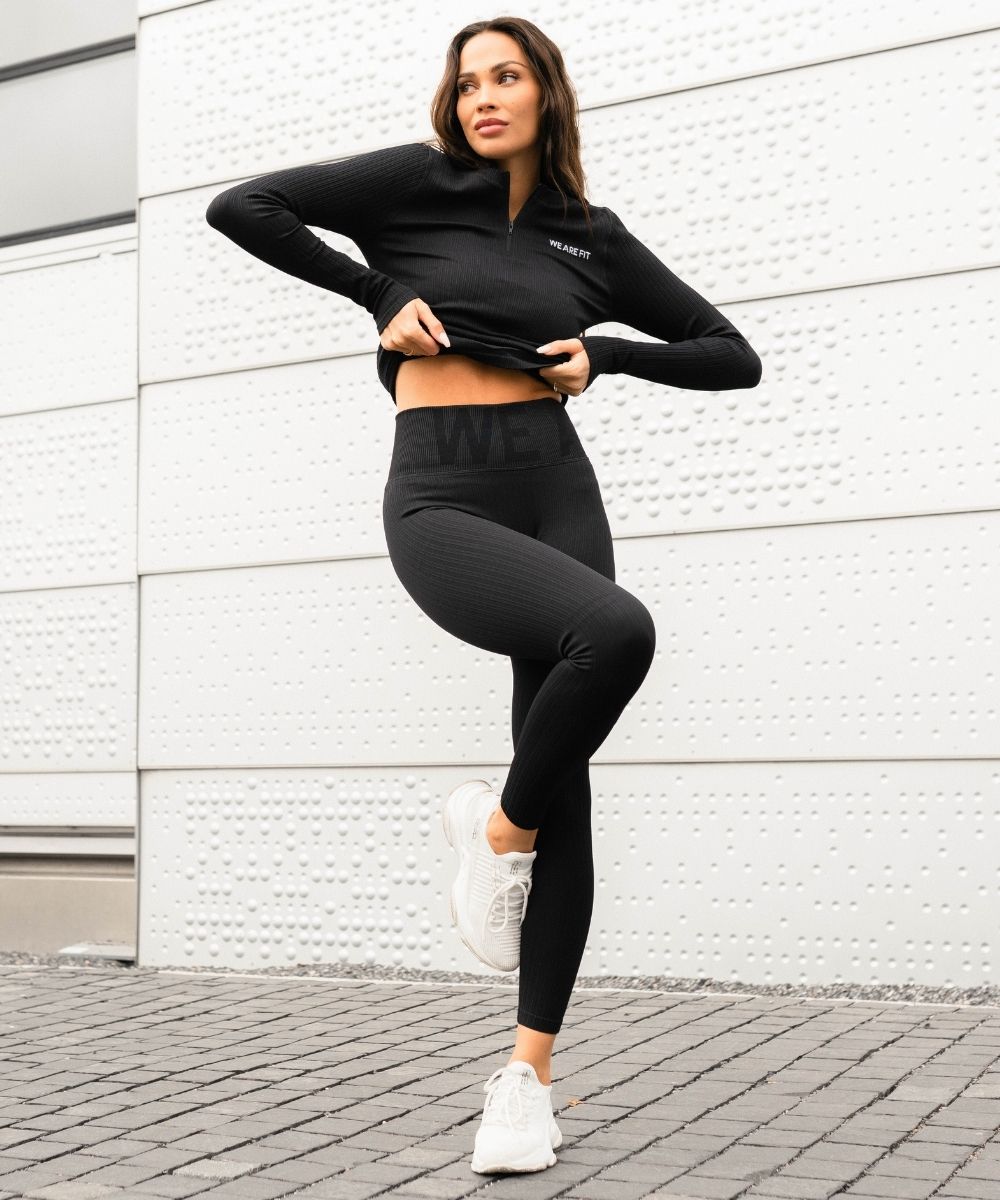 We Are Fit Black Ribbed Seamless Tights