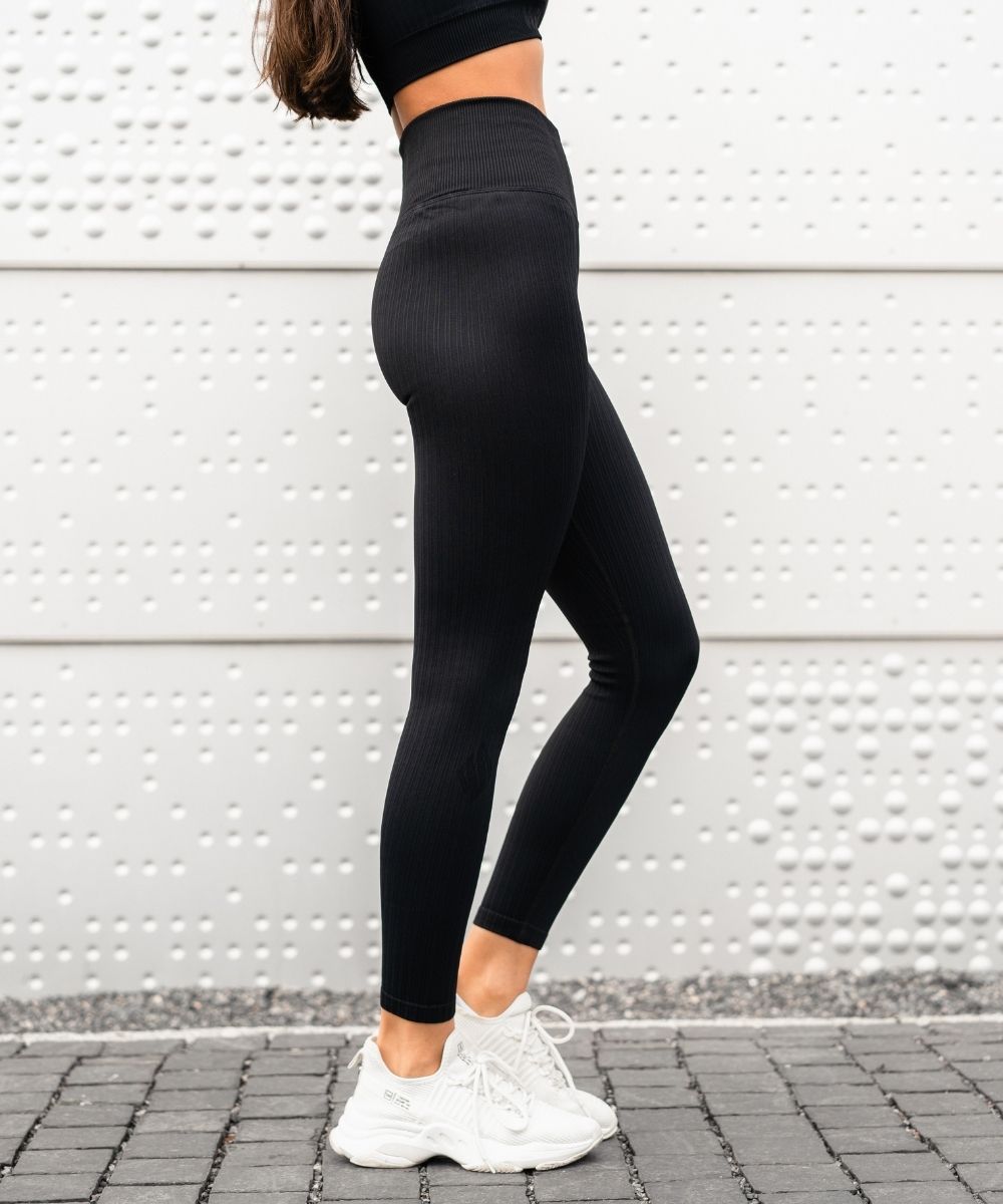 We Are Fit Black Ribbed Seamless Tights