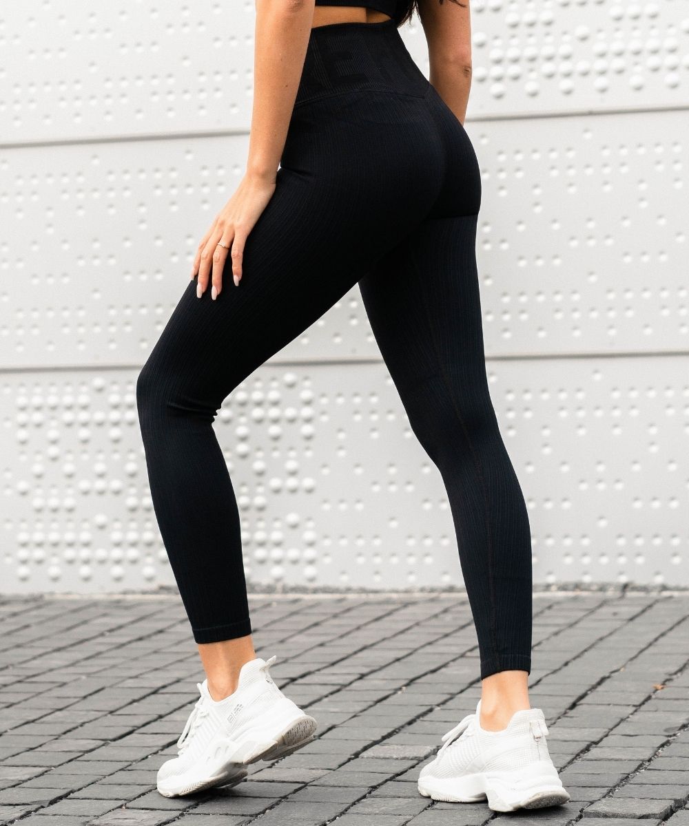 We Are Fit Black Ribbed Seamless Tights