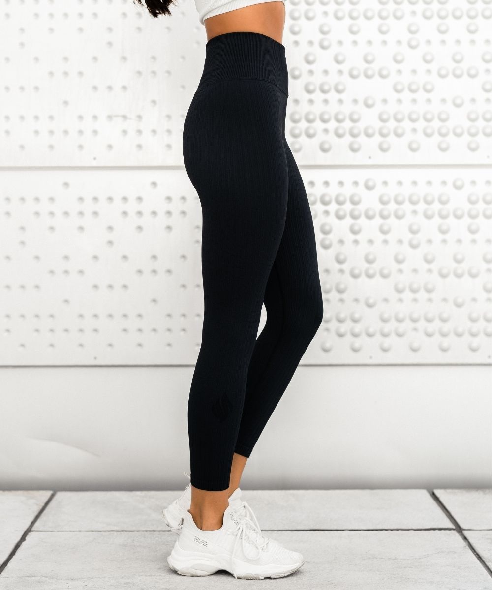 We Are Fit 7/8 Black Ribbed Seamless Tights