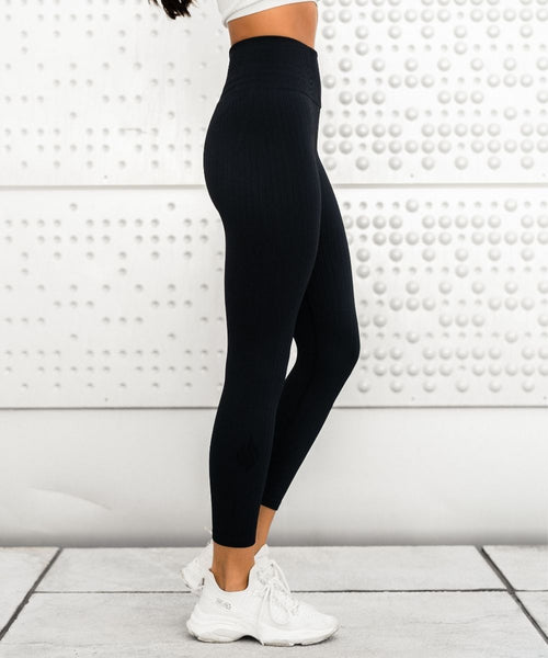 We Are Fit 7/8 Black Ribbed Seamless Tights