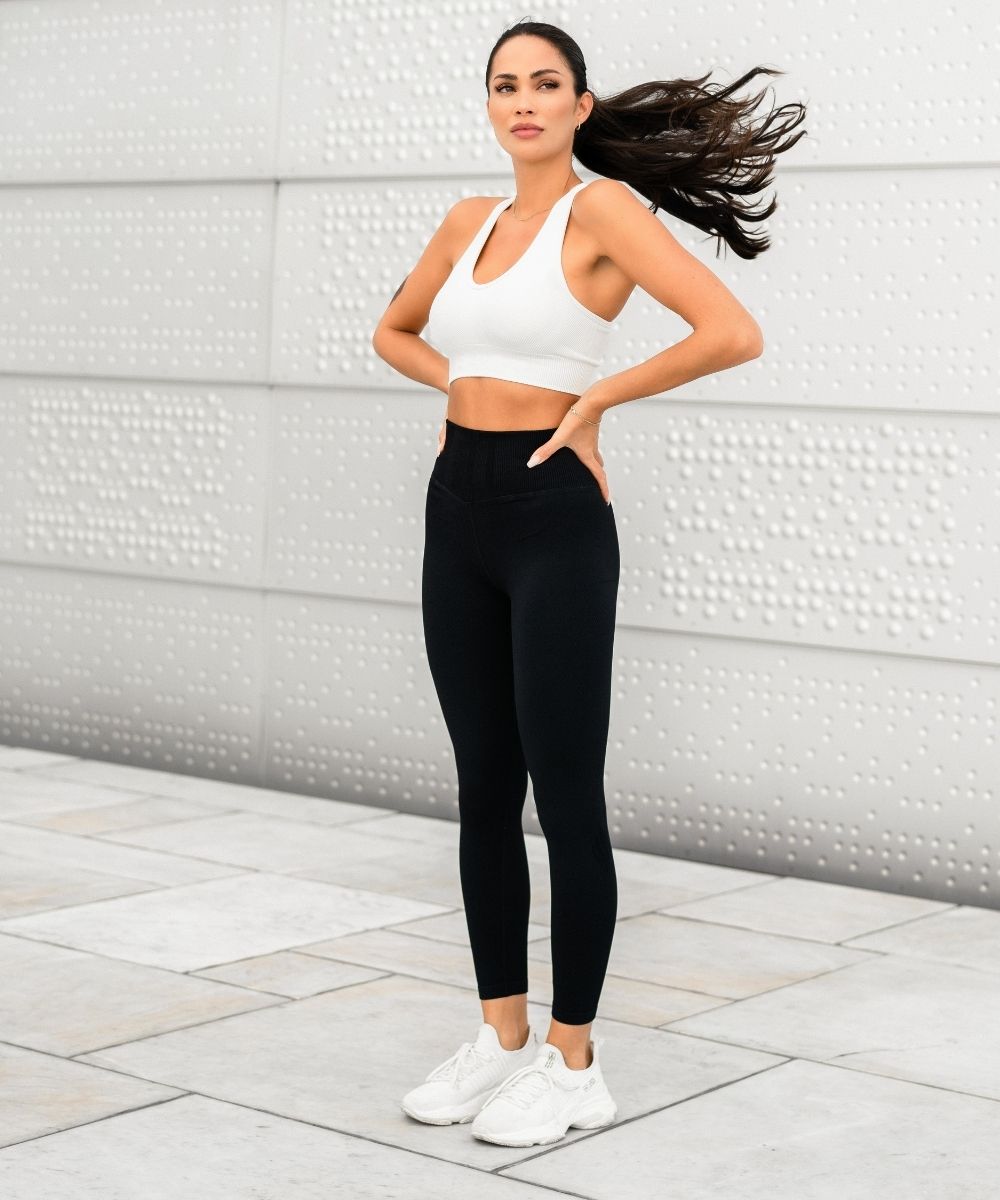 We Are Fit 7/8 Black Lux Rib Seamless Tights